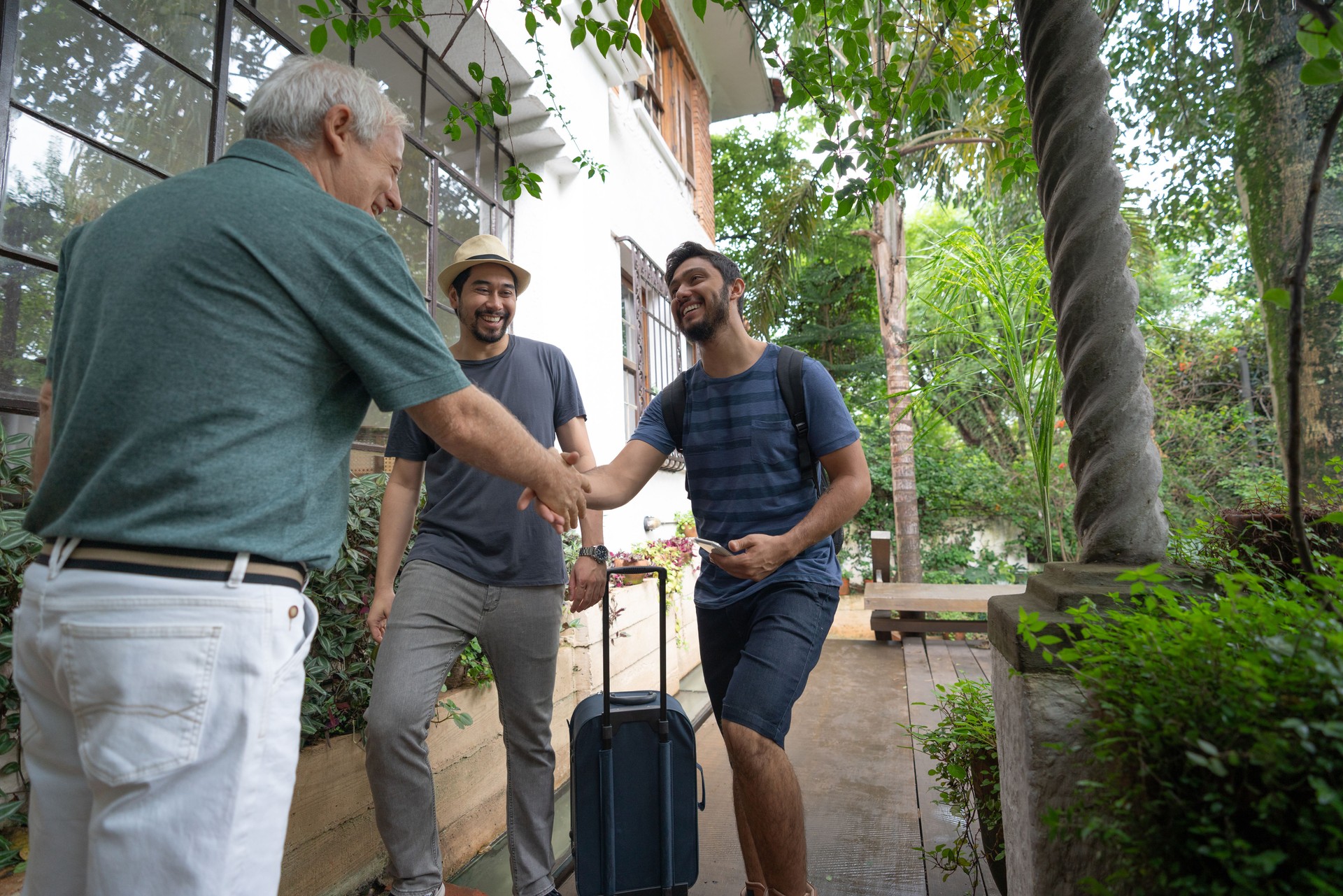 Mature Host Welcome Couple Friends Guest at House Rental / Bed and Breakfast Accommodation