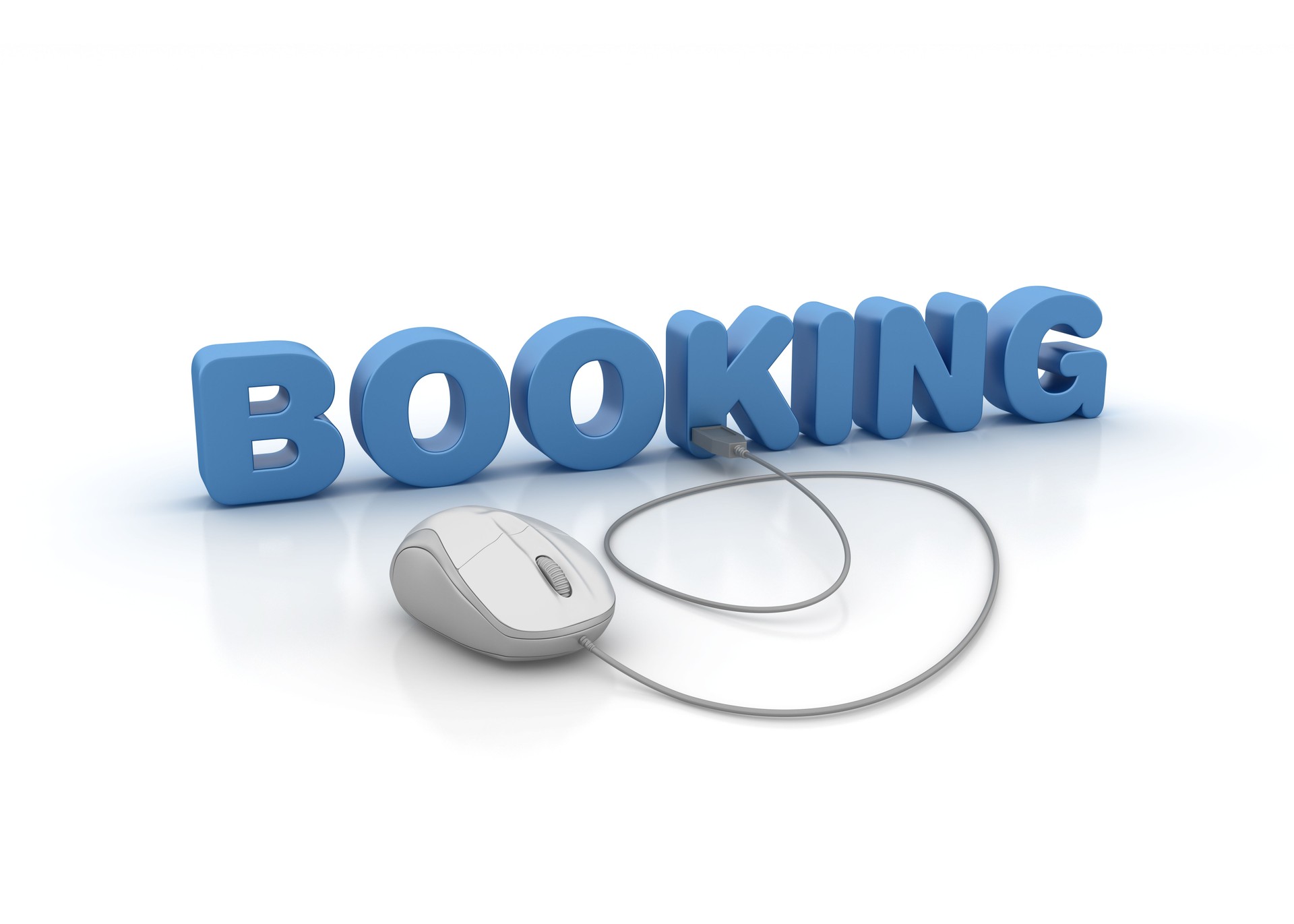 Booking 3D Word and Computer Mouse - 3D Rendering